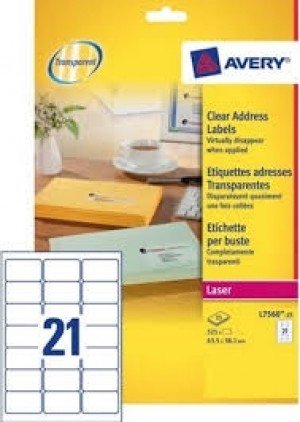 Avery Clear Addressing Label, 63.5 x 38.1mm 25Sheets/Pack - 7560