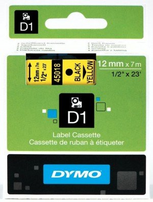 Dymo 45018, D1 Tape,12mm x 7m, Black on Yellow