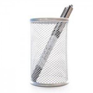 Deluxe Metal Mesh Pen Holder  Round  Silver