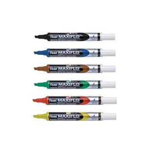 Pentel MWL6 Maxiflo Chisel Tip White Board Marker  Assorted (Pack of 6)