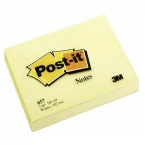 3M PostIt Notes Canary Yellow 657 3inx4in