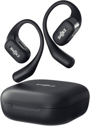 SHOKZ OpenFit Open-Ear True Wireless Bluetooth Headphones with Microphone, Earbuds with Earhooks, Sweat Resistant, Fast Charging, 28HRS Playtime, Black