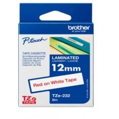 Brother Tze-232 Red on White 12mm Laminated Tape