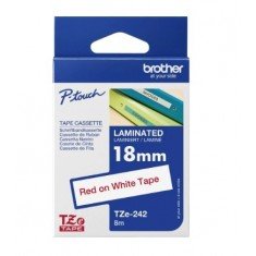Brother Tze-242 Red on White 18mm Laminated Tape