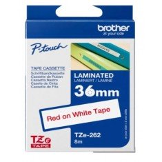 Brother Tze-262 Red on White 36mm Laminated Tape