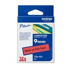 Brother Tze-421 Black on Red 9mmLaminated Tape