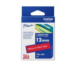 Brother Tze-435 White on Red 12mm Laminated Tape