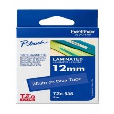 Brother Tze-535 White on Blue 12mm Laminated Tape