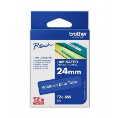 Brother Tze-555 White on Blue 24mm Laminated Tape 