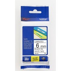 Brother Tze-211 Black on White 6mm Laminated Tape 