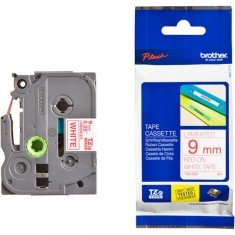 Brother Tze-222 Red on White 9mm Laminated Tape